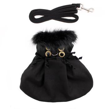Black Wool fur Trimmed Dog Harness coat