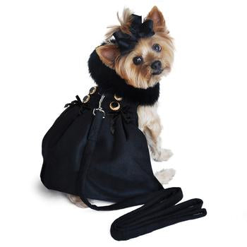 Wool Fur-Trimmed Dog harness coat Black
