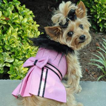 Wool Fur-Trimmed Dog Harness Coat Pink