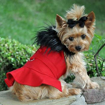 wool Fur Trimmed Red Harness coat